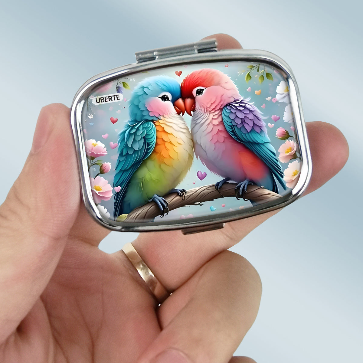 UBERTE Love Bird Metal Pill Box 2 Compartments Travel Jewelry Storage