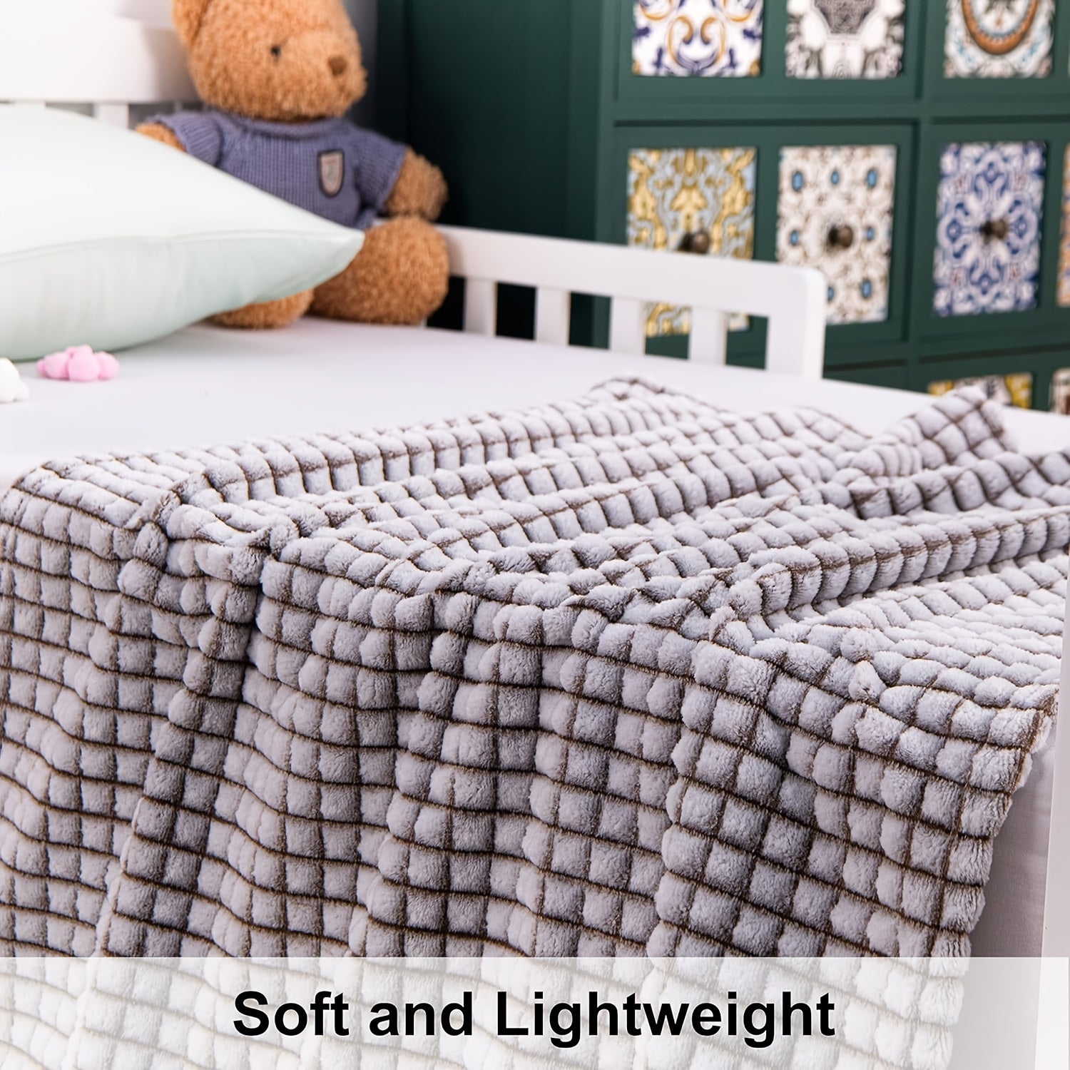 Cozy Plaid Baby Blanket Soft Knit Throw for Newborn Toddler Crib