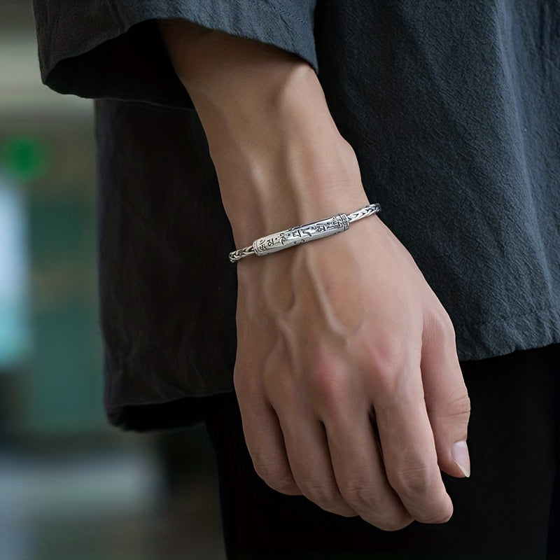 Vintage Silver Printed Rune Cuff Bracelet - Unisex Hip Hop Jewelry