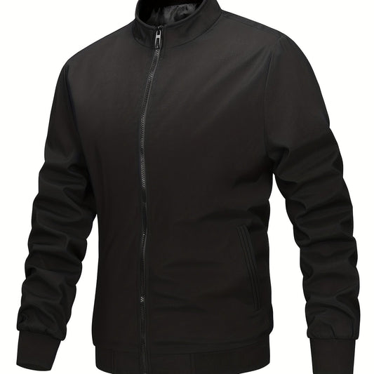 Men's Stand Collar Zip Up Windbreaker Jacket for Outdoor Activities