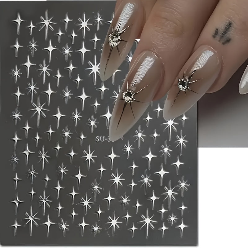 Geometric Star Nail Stickers 3D Self Adhesive Polypropylene Nail Art Space Theme