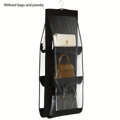 Space Saving Hanging Handbag Organizer Grey Polyester PVC Storage Rack