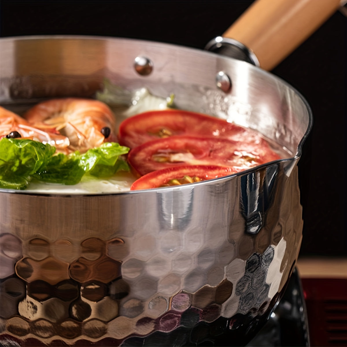 Stainless Steel Milk Pot Pan Wooden Handle for Cooking and Serving