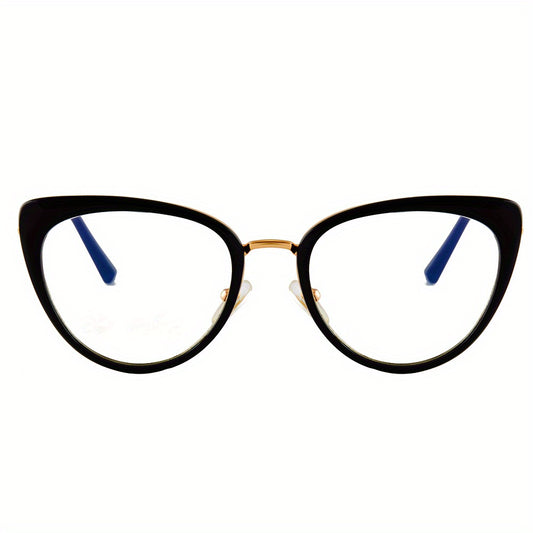 Vintage Cat Eye Clear Lens Glasses Anti Light Reading Minimalist Metal Eyewear