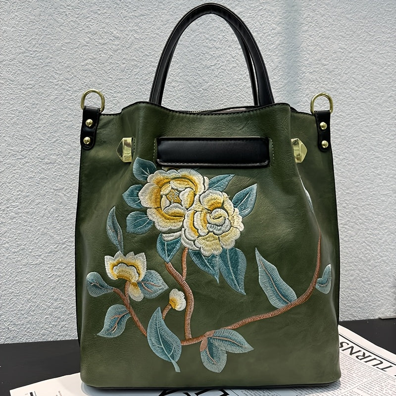 Embroidered PU Tote Chinese Style Commute & Travel Bag