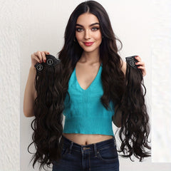Clip In Hair Extension Synthetic Curly Wavy Brown Hair Extensions