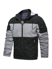 Men's Casual Zipper Block Hooded Jacket