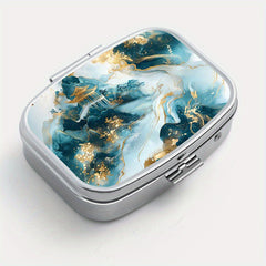 Vintage Marble Print Square Pill Organizer with 2 Compartments