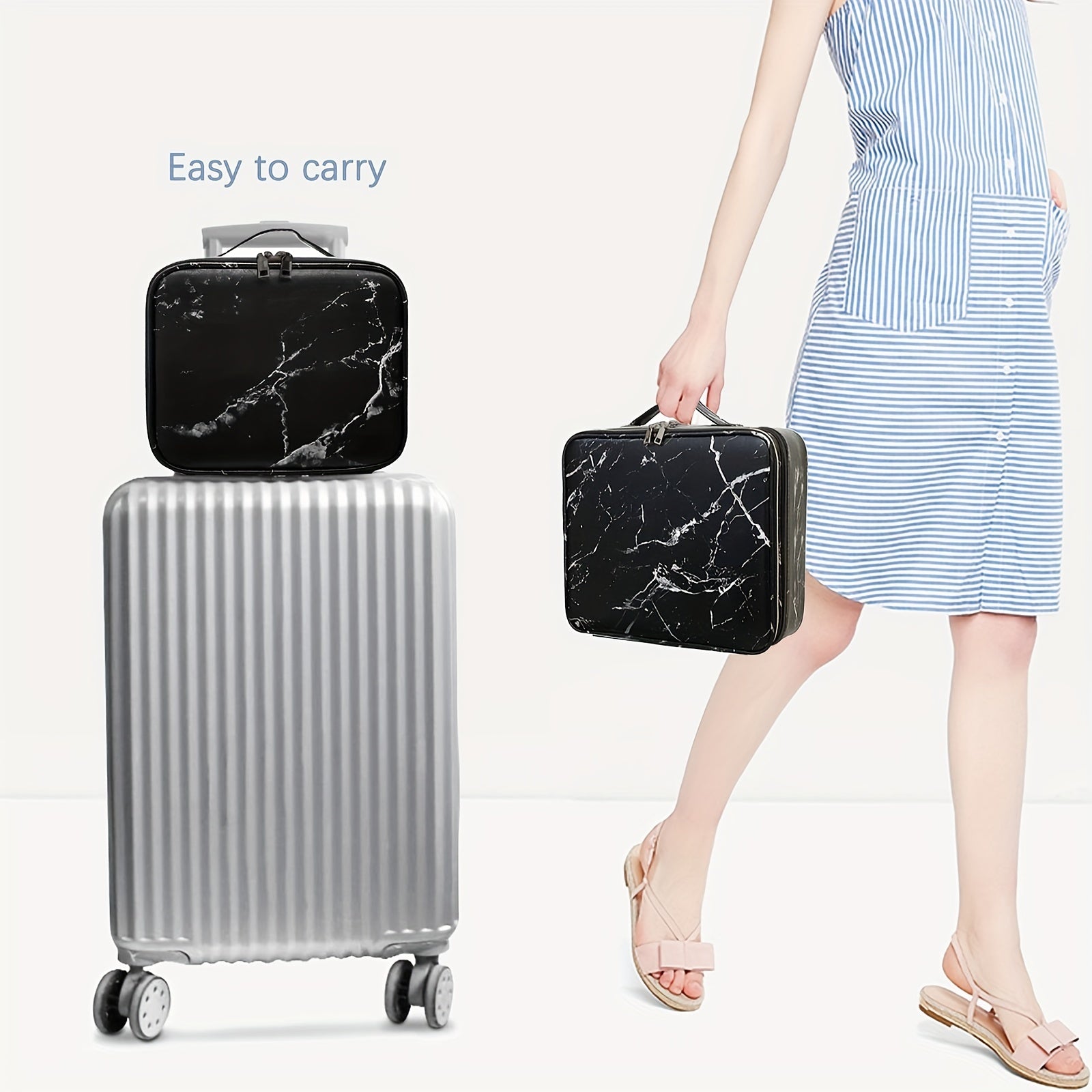 Travel Makeup Train Case Organizer Portable Storage Bag With Adjustable Dividers