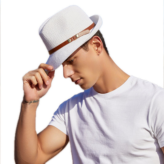 Men's Large Brim Sun Hat Straw Beach Hat Small Top Hat