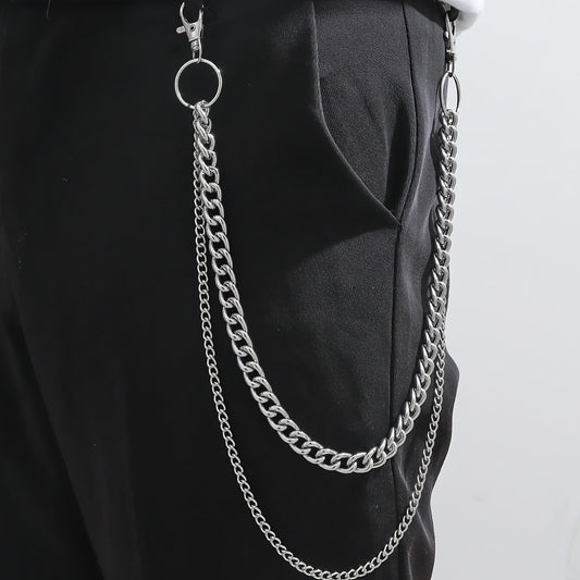 Men's Large Circle Silver Chain with Suit Pants