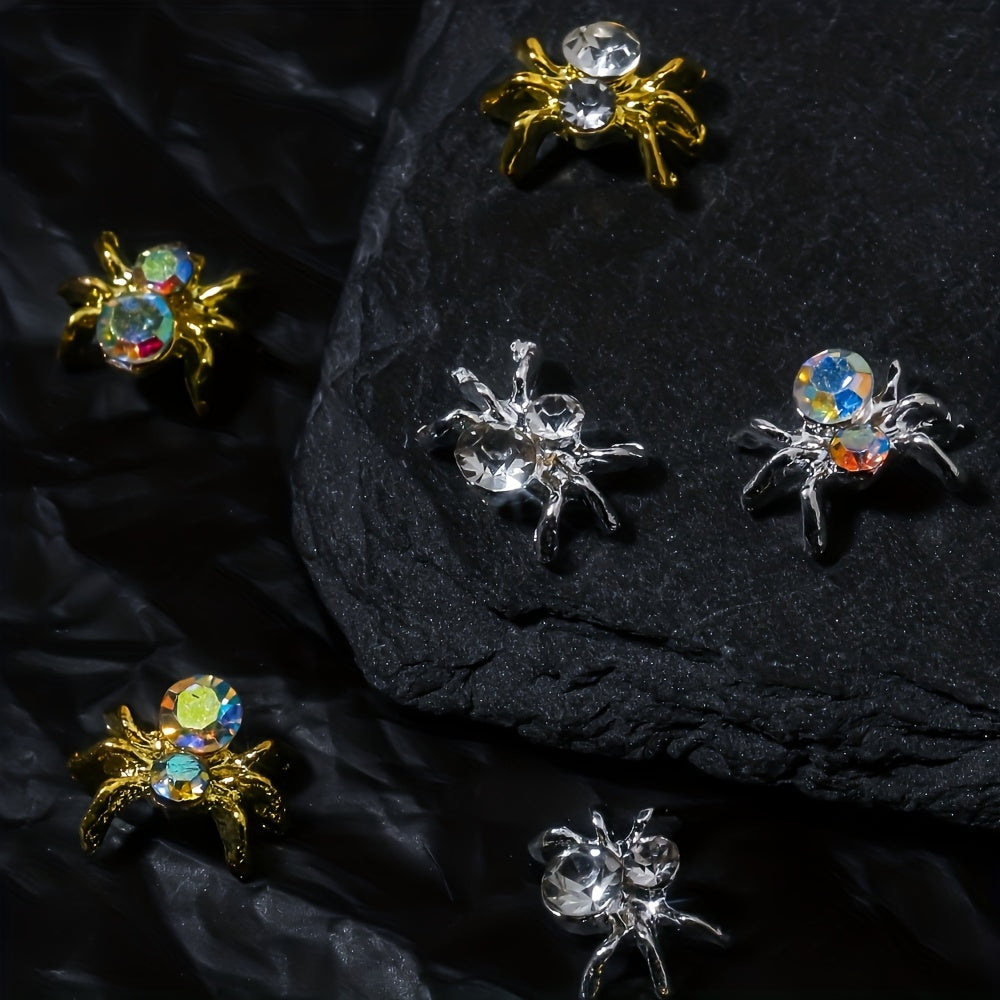 10pcs Halloween Spider Nail Art Charms With Rhinestones 3D Alloy Spider Nail Gem