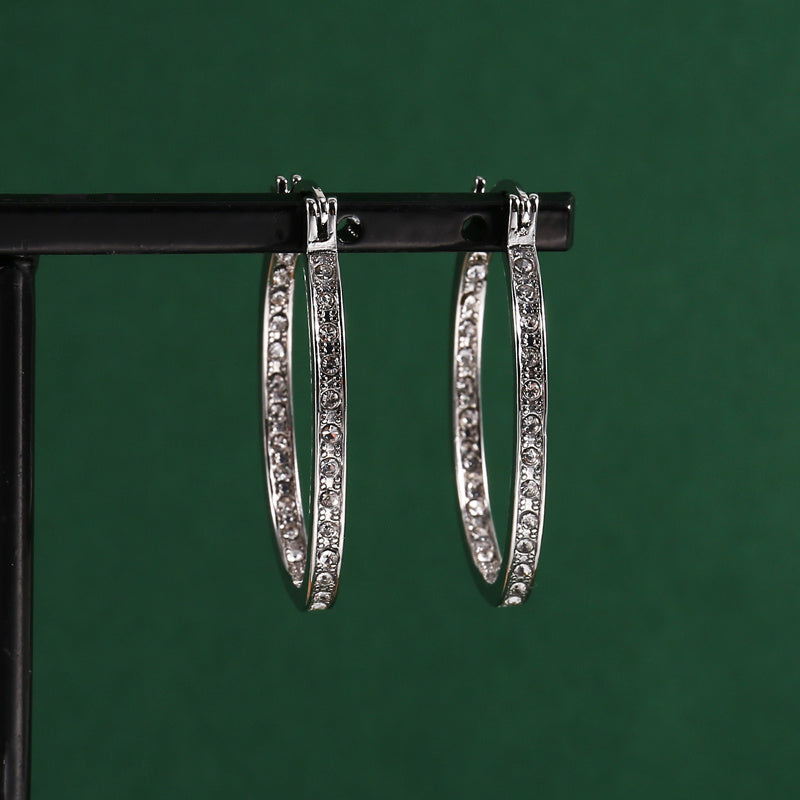Temperament Zircon Hoop Earrings Zinc Alloy Ear Jewelry Accessories
