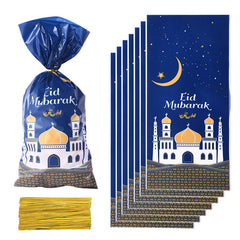 50pcs Eid Mubarak Gift Bags Plastic OPP Candy Cookie Bag Ramadan Kareem Decorati