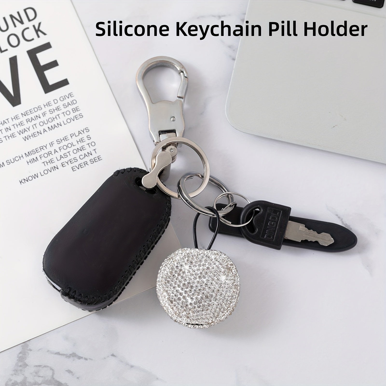 Diamond Keychain Pill Case Organizer for Travel