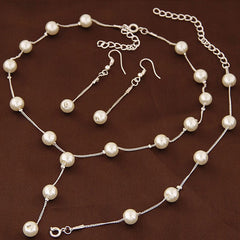 Faux Pearls Jewelry Set With Necklace Earrings Bracelet