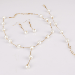 Faux Pearls Jewelry Set With Necklace Earrings Bracelet