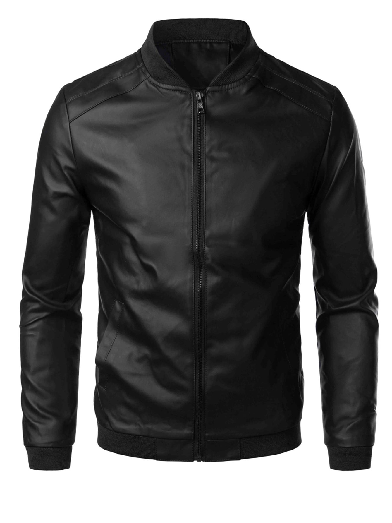 Men's Slim PU Leather Stand Collar Jacket