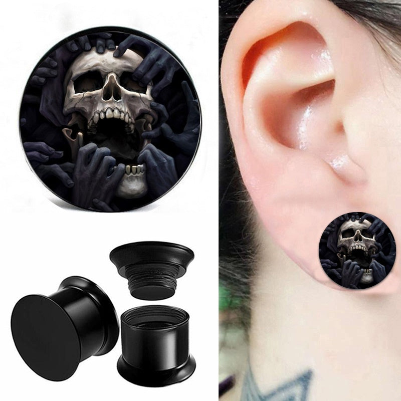 2pcs Acrylic Ear Expander Skull Pattern Men