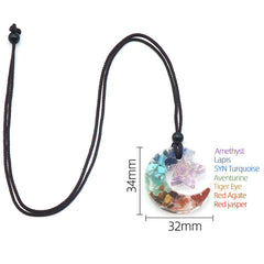 Colorful Gravel Energy Stone Resin Moon Star Pendant Necklace