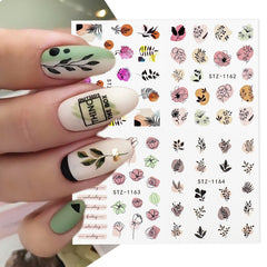 Watercolor Flower Nail Stickers Abstract Leaf Tattoo Decals