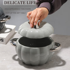1pc Pumpkin Stockpot With Lid 18 01cm Ceramic Pumpkin Cooking Pot