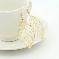 Gold Hollow Leaf Dangle Earrings 18K Plated Jewelry