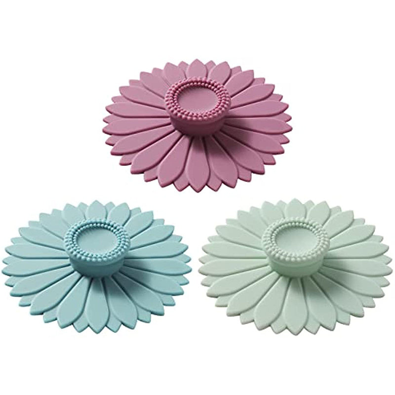 3pcs Sunflower Silicone Cup Lids Airtight Dust Proof Glass Lid