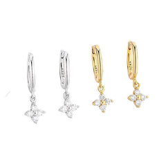 Sparkling Zircon Dangle Earrings Japanese Style 18K Plated