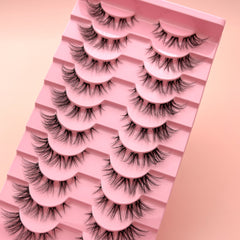 10 Pairs Wispy Fox Eye Short Lashes Clear Band DIY Cluster Strip Extensions