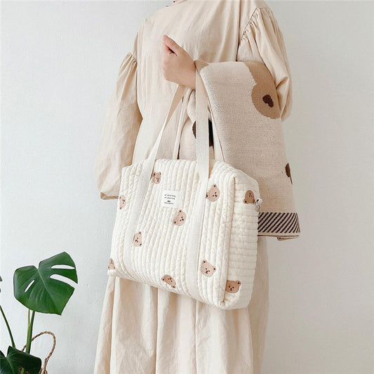 Quilted Mommy Diaper Bag Large Handbag Embroidery Stroller Organizer