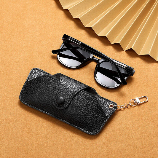Snap Button Glasses Bag PU Leather Sunglasses Pouch
