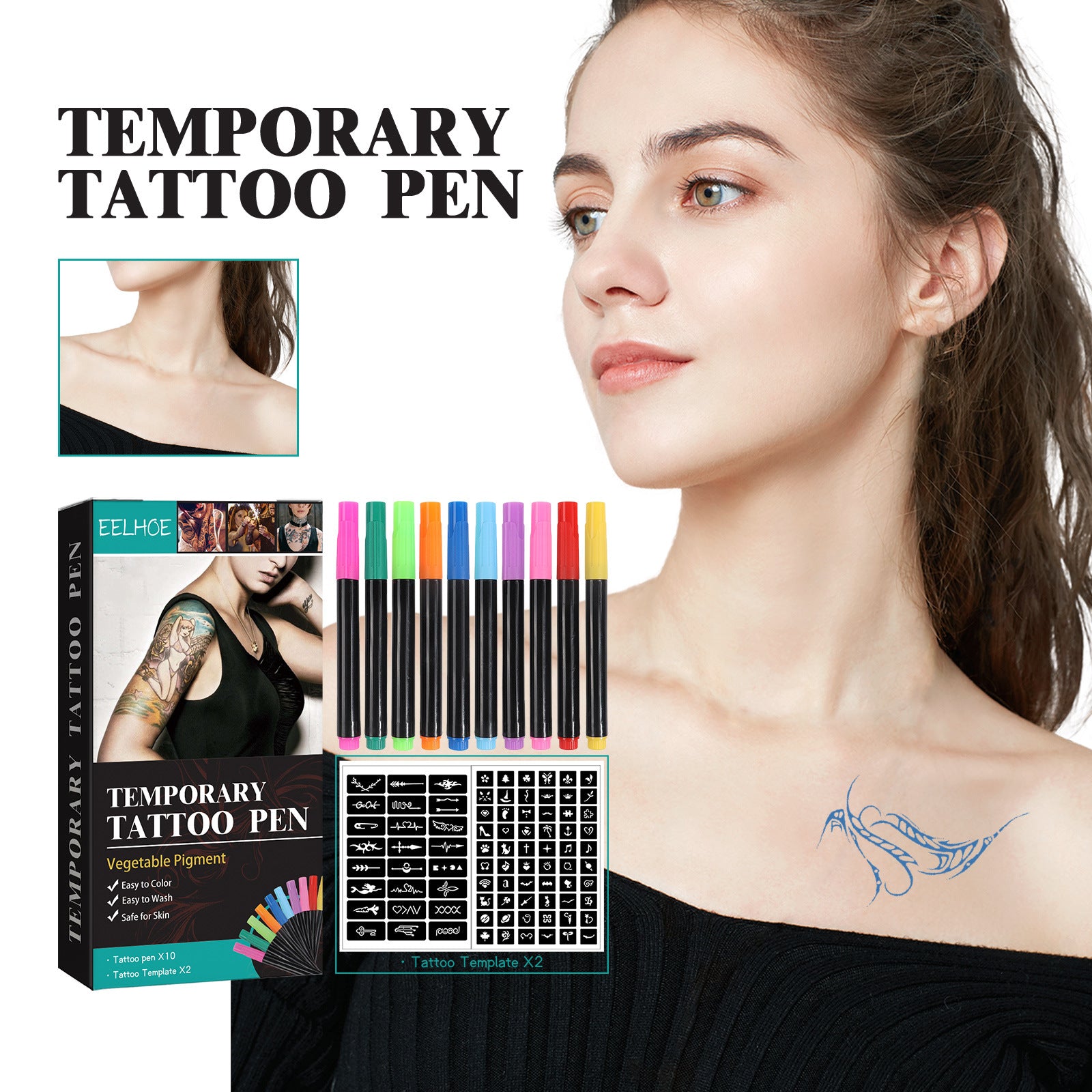 Temporary Tattoo Pen Set Face Body DIY Makeup Halloween