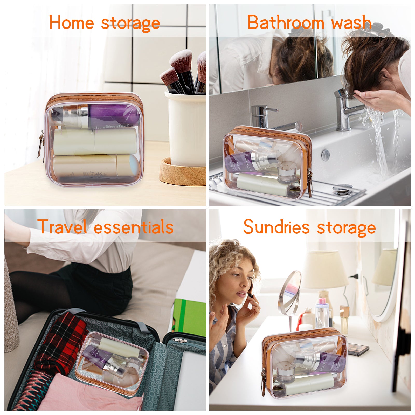 4pcs Waterproof Travel Toiletry Bag PVC Clear Cosmetic Makeup Bags