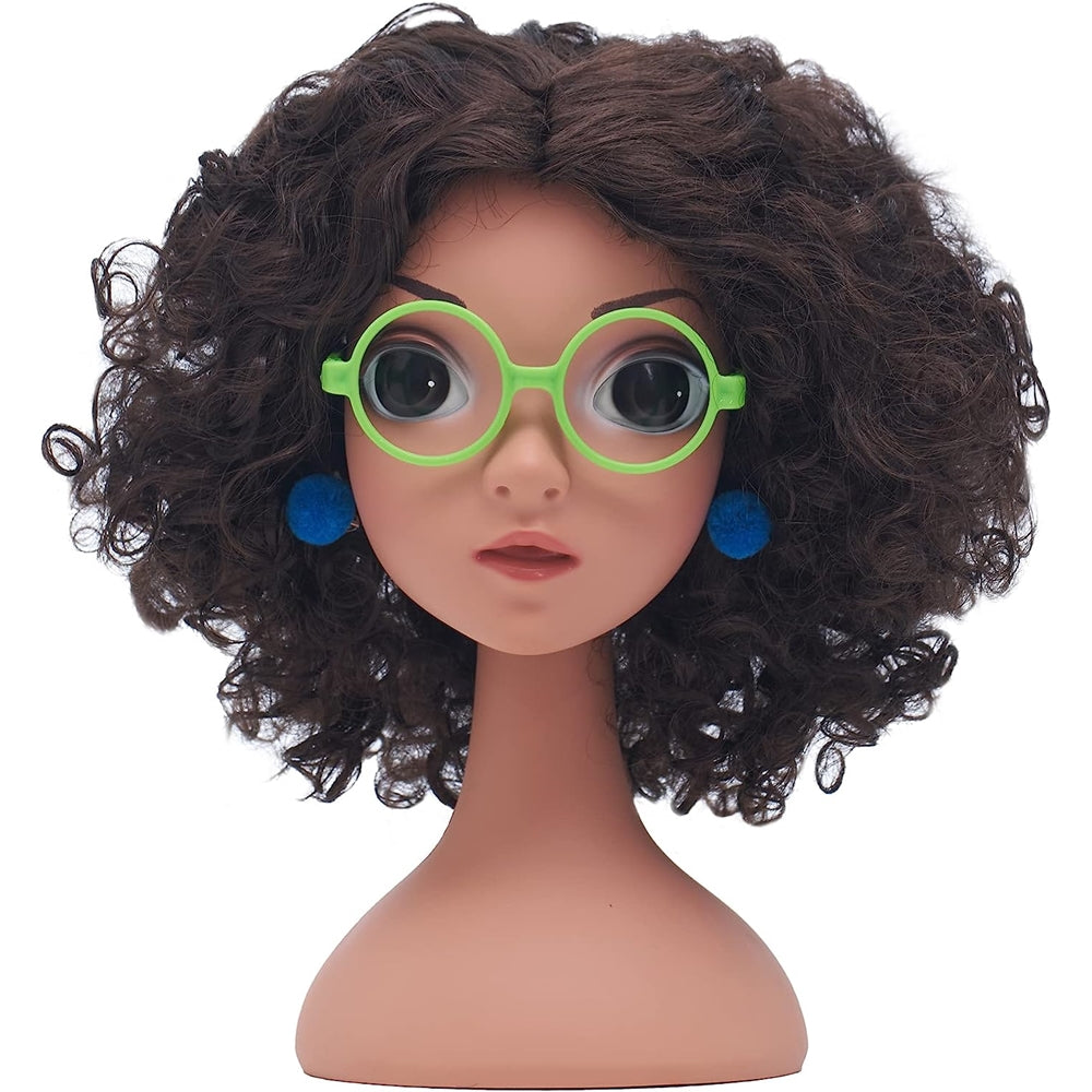 Girl's Cosplay Wig Green Glasses Earrings Halloween Prop