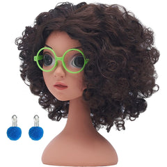 Girl's Cosplay Wig Green Glasses Earrings Halloween Prop