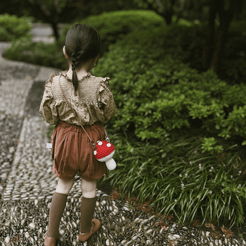 Girls Knit Mushroom Crossbody Bag - Pine Nuts Decoration