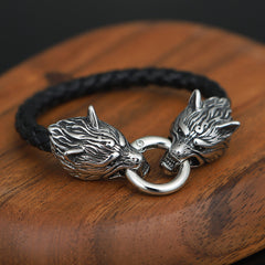 Viking Wolf Head Leather Bracelet Hip Hop Vintage Jewelry