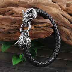 Viking Wolf Head Leather Bracelet Hip Hop Vintage Jewelry