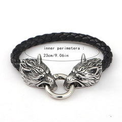 Viking Wolf Head Leather Bracelet Hip Hop Vintage Jewelry