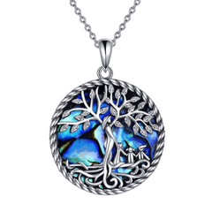 Girl's Tree Of Life Goddess & Child Abalone Shell Pendant Necklace