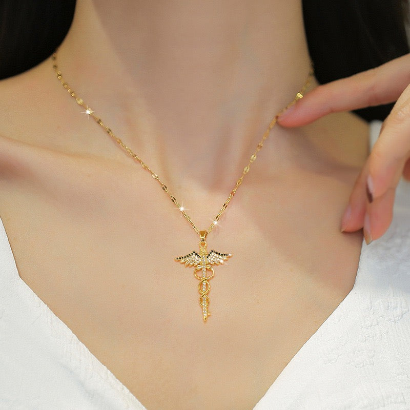 Girl's Rotating Dragonfly Cross Necklace for Wedding Jewelry
