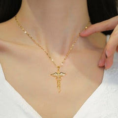 Girl's Rotating Dragonfly Cross Necklace for Wedding Jewelry