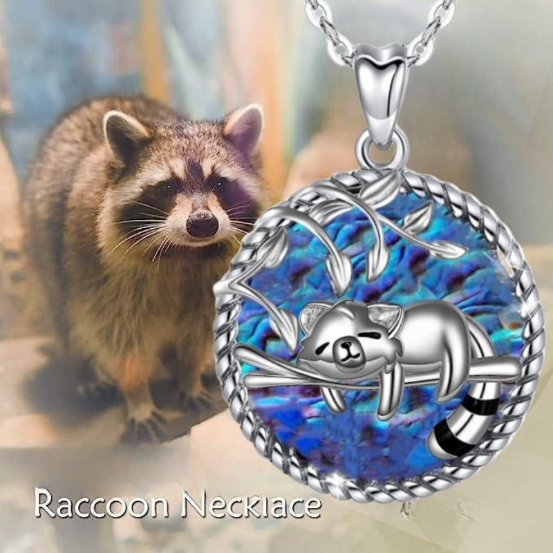 Girl's Raccoon Abalone Pendant Necklace Charm And Life Tree Animal Jewelry