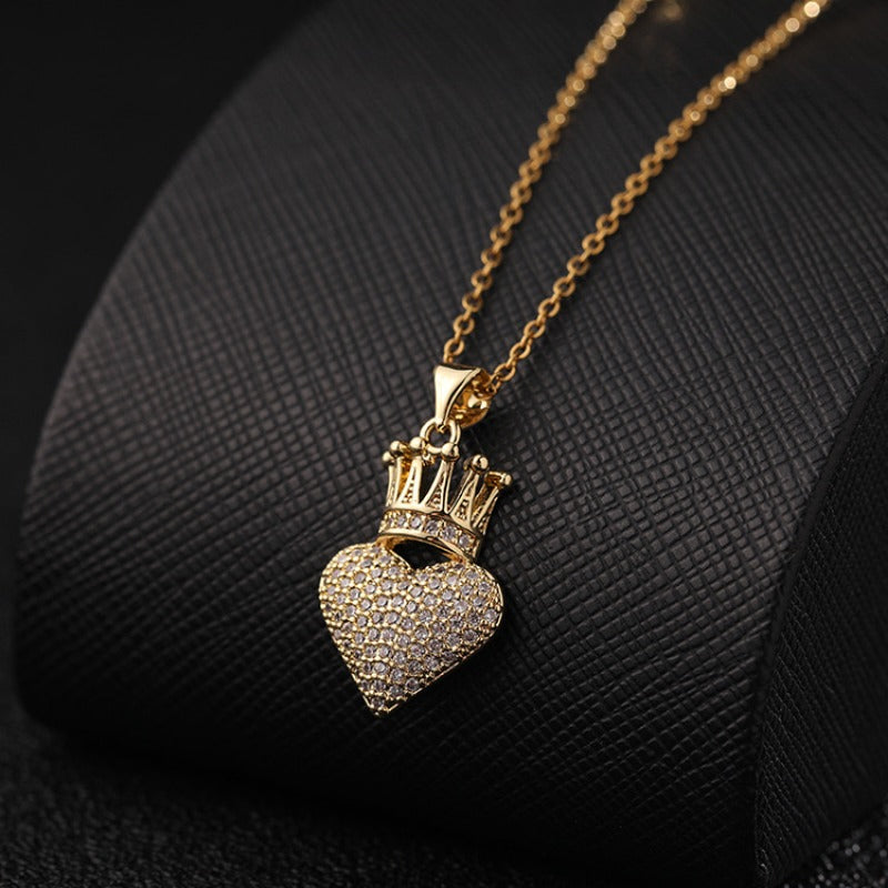 Girl's Crown Love Heart Pendant Necklace Hip Hop Accessories Party Jewelry