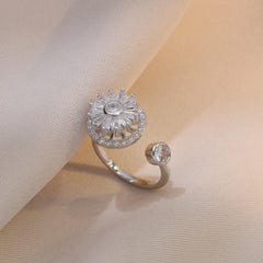 Fashionable Flower Inlaid Zircon Opening Ring for Banquets & Weddings