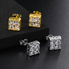 Girl's Hip Hop Square Zircon Earrings Geometric Jewelry