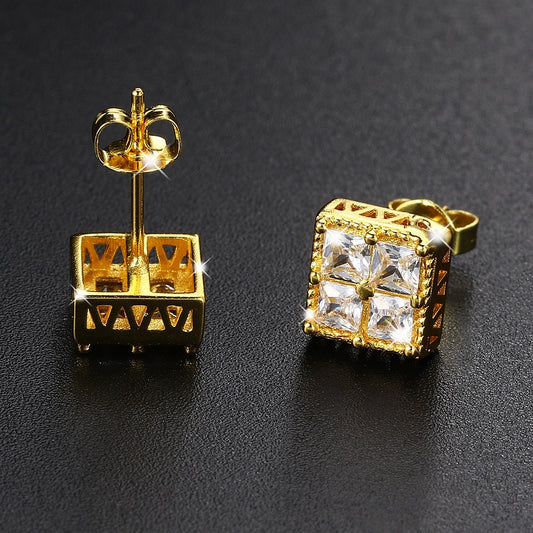 Girl's Hip Hop Square Zircon Earrings Geometric Jewelry