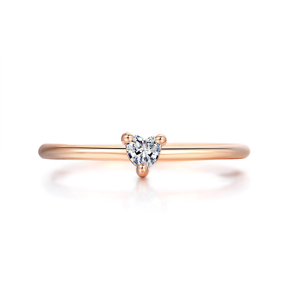 Girl's Copper Heart Zircon Ring Wedding Engagement Jewelry