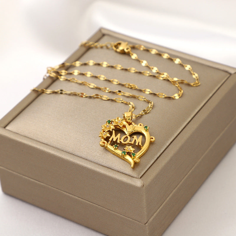 Copper Zircon Mother Love Flower Pendant Necklace for Girls